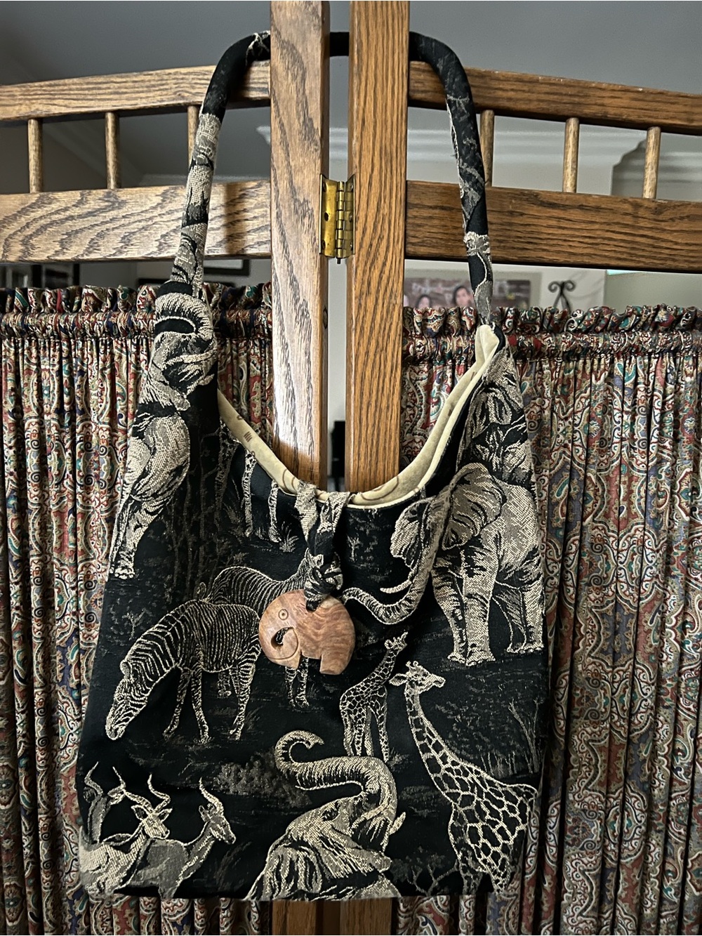 Black and Cream Safari Print Shoulder Bag